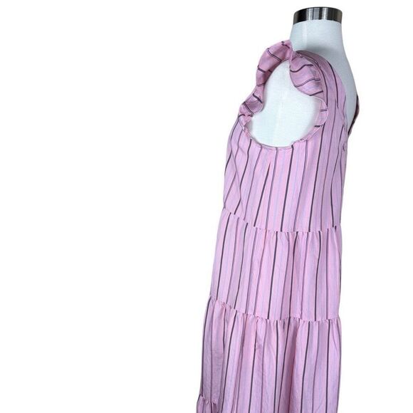 New Loft Pink Striped Sleeveless A Line Midi Dress Size XS Lightweight Relaxed - Picture 4 of 9